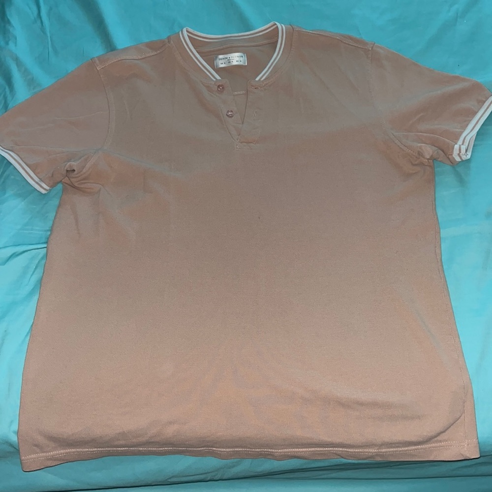 Peach/cream and white button style priest collar shirt